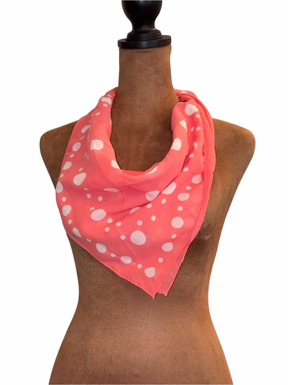 Large Square Scarf Red White Polka Dots 26x27” Small Stain